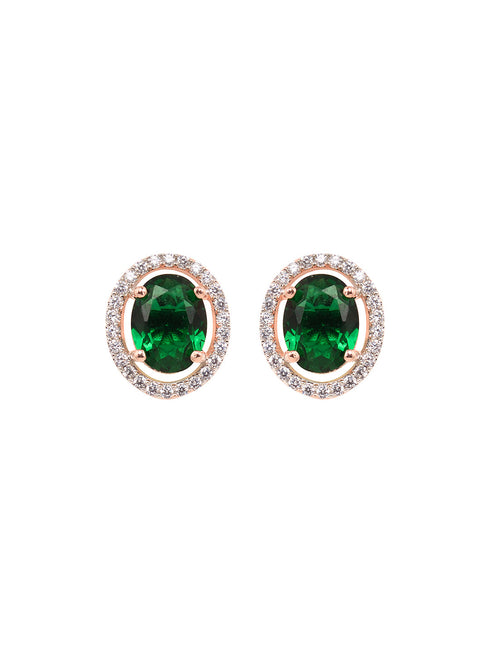 Rose Gold Plated Emarald Green AD Solitaire pendant Locket Set Earrings and Chain