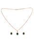 Rose Gold Plated Emarald Green AD Solitaire pendant Locket Set Earrings and Chain
