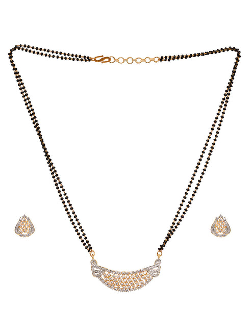 Gold Plated AD Studded & Black Beaded Handcrafted Mangalsutra Earrings