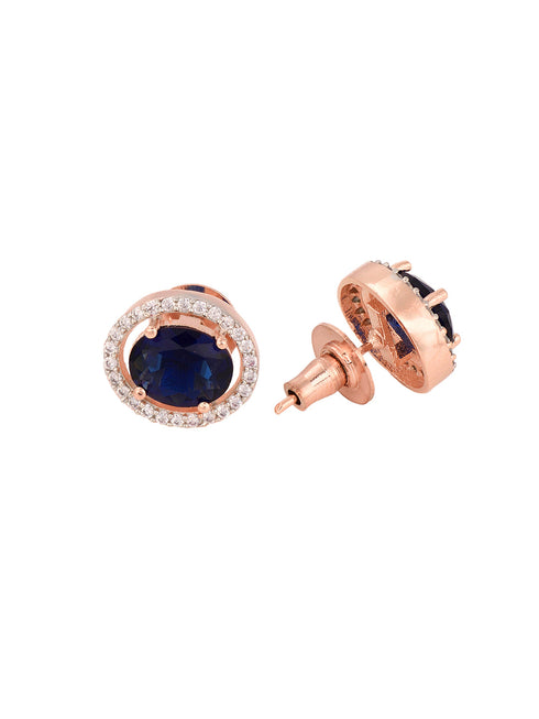 Rose Gold Plated Blue AD Solitaire pendant Locket Set Earrings and Chain