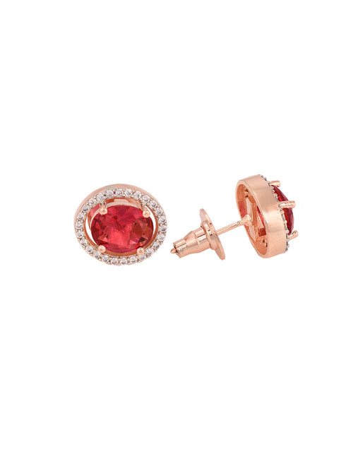 Rose Gold Plated Radiant Red AD Solitaire pendant Locket Set Earrings and Chain