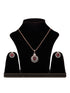 Rose Gold Plated Pink Ruby Studded Circle Pendant Locket Set Earrings and Chain