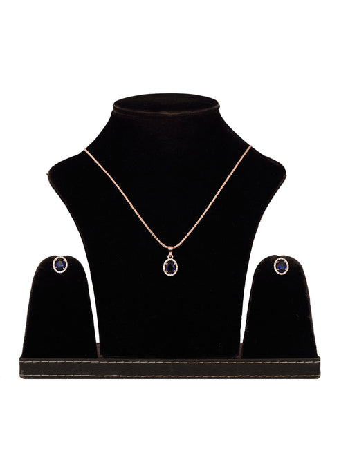 Rose Gold Plated Blue AD Solitaire pendant Locket Set Earrings and Chain