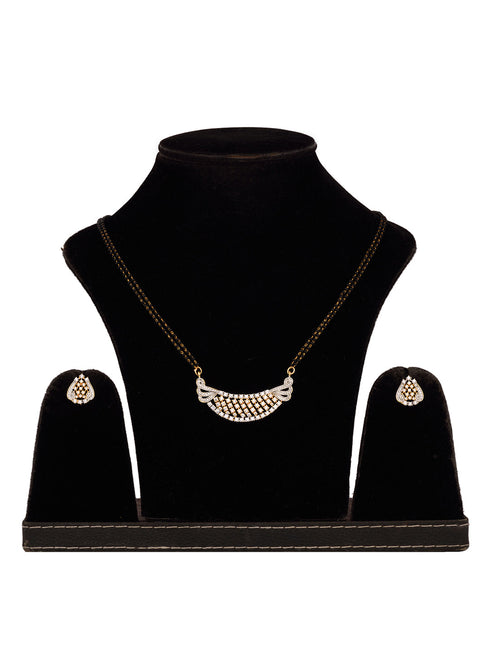 Gold Plated AD Studded & Black Beaded Handcrafted Mangalsutra Earrings