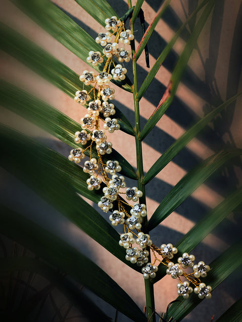 Gold Toned White Pearl Beaded Tiara for Girls & Women