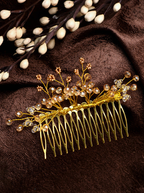 Gold Toned Crystal Embellished Comb Pin For Girls & Women