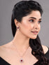 Rose Gold Plated Pink Ruby Studded Circle Pendant Locket Set Earrings and Chain