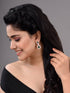 Rose Gold Plated Green & White AD Studded Dropdown Statement Earrings