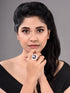Rose Gold Plated Blue Studded Adjustable Cocktail Finger Ring