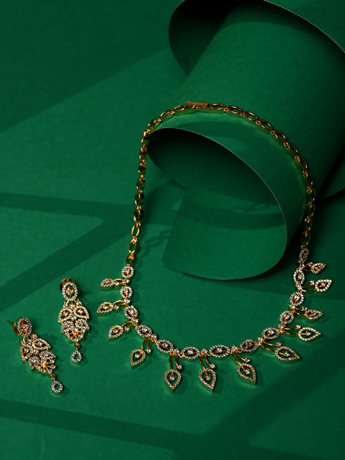 Gold Played AD Studded Statement Floral Jewellery Set