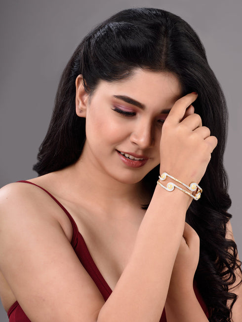 Set Of 2 White Gold Plated White AD studded Handcrafted Designer Bangles