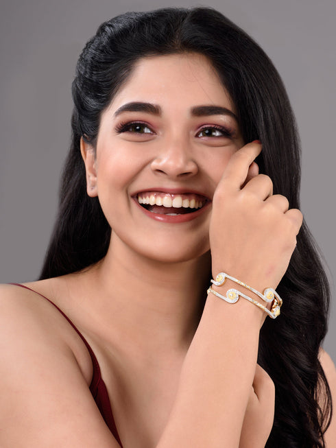 Set Of 2 White Gold Plated White AD studded Handcrafted Designer Bangles
