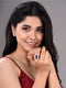 Rose Gold Plated Blue Studded Solitaire Adjustable Cocktail Finger Ring