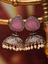 Silver Oxidised Pink Stone & Pearl Jhumka Earrings