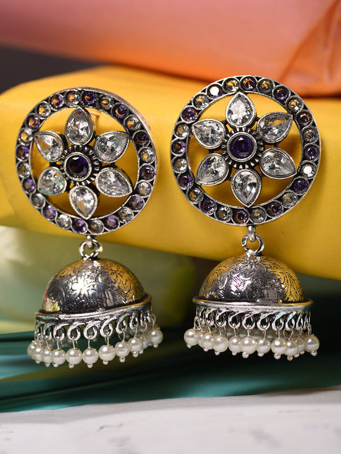 Silver Oxidised Handcrafted Contemporary Jhumka Earrings
