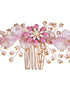 Gold Toned Pink Flower Embellished Bridal Hair Accessory