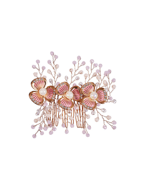 Gold Toned Pink AD Embellished Bridal Comb Pin
