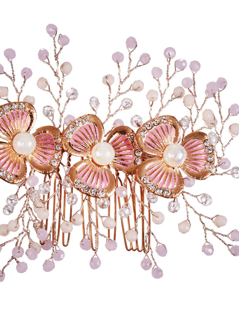 Gold Toned Pink AD Embellished Bridal Comb Pin