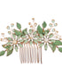 Green Gold Toned Enamelled Pearl Embellished Comb Pin