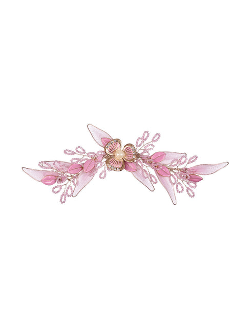 Pink Gold Plated Pearl Beaded Stocking Flowers Comb Pin