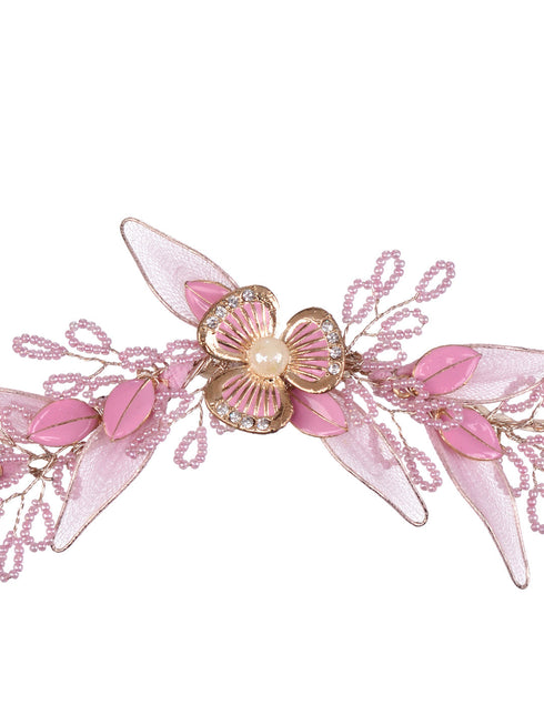 Pink Gold Plated Pearl Beaded Stocking Flowers Comb Pin