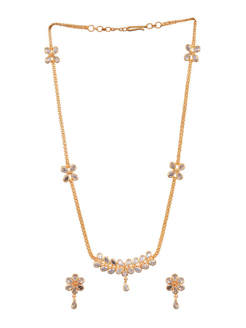 Gold Toned AD Studded Minimal Designer Necklace Jewellery Set