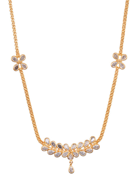 Gold Toned AD Studded Minimal Designer Necklace Jewellery Set