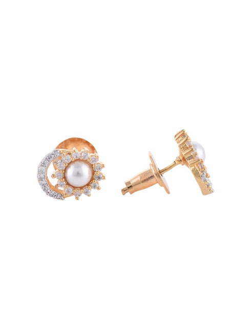 Gold plated AD and Pearl studded Pendant Earrings set chain for Women Girls
