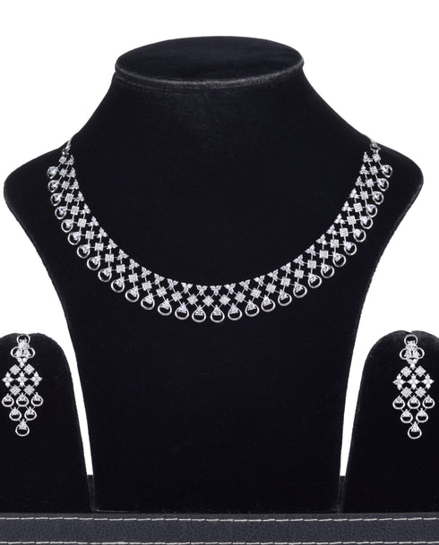 White Rhodium plated Unique Design AD studded Necklace Earrings Girls
