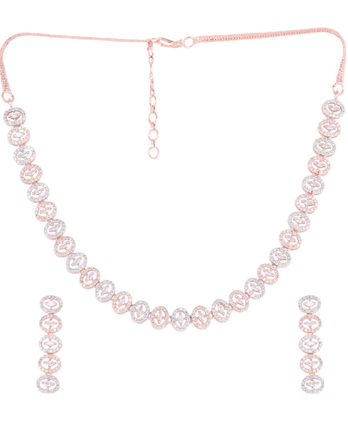 Rose Gold plated Oval shaped AD studded Necklace Earrings