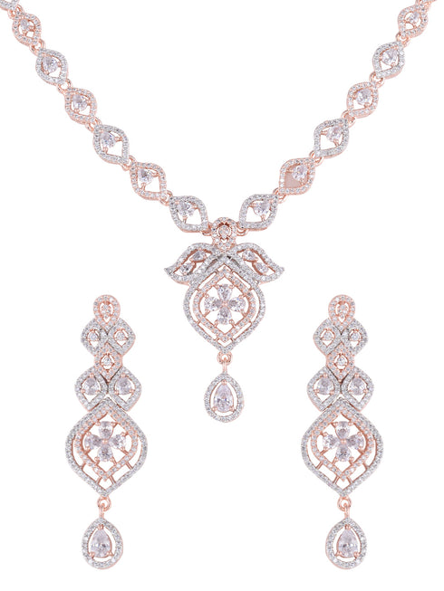 Rose Gold plated Contemporary AD studded Necklace Earrings