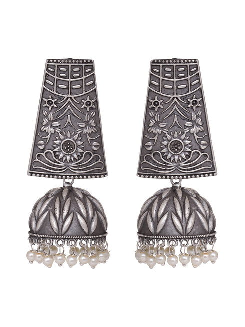 Oxidised Siver Handcrafted Filigree Dome Jhumka Earrings