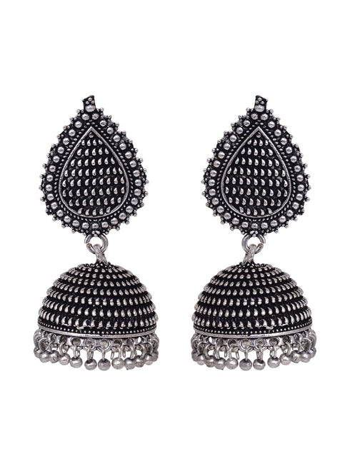 Oxidised Silver Plated Tilak Shaped Jhumka Earrings