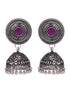 Oxidised Silver Plated Red Stone Studded Jhumka Earrings