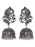 Silver Oxidised Peacock Contemporary Jhumka Earrings