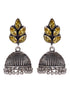 Oxidised Silver Toned Yellow Stone Studded Jhumka Earrings
