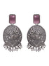 Silver Oxidised Pink Stone Studded Contemporary Earrings