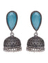 Oxidised Silver Turquoise Stone Studded Filigree Jhumka Earrings