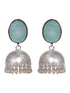 Silver Toned Turquoise Stone Studded Jhumka Earrings