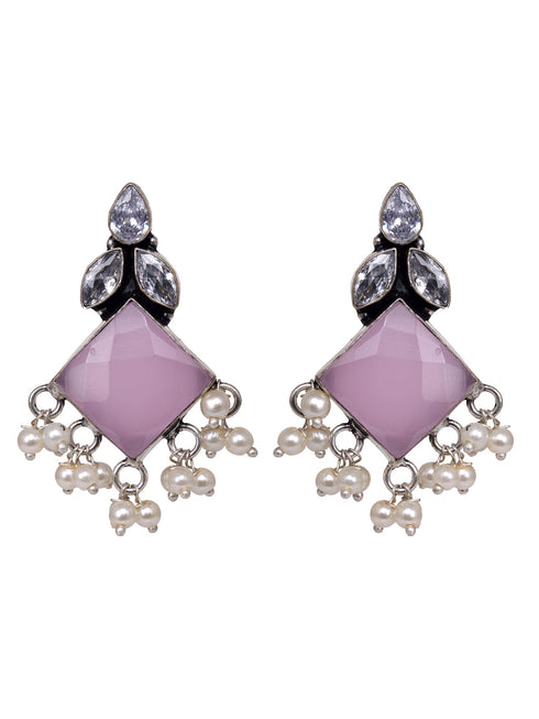 Silver Plated Pink stone & Pearl Beaded Earrings