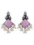 Silver Plated Pink stone & Pearl Beaded Earrings