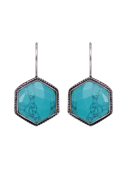 Silver Oxidised Aqua turquoise Stone Studded Earrings