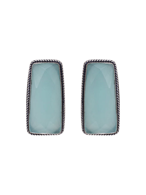 Silver Plated Aqua Turquoise Stone Studs Earrings