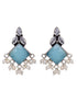 Oxidised Silver Toned Turquoise Stone Pearl Studded Earrings