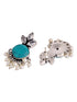 Oxidised Silver Toned Aqua Stone Studded Jhumka Earrings