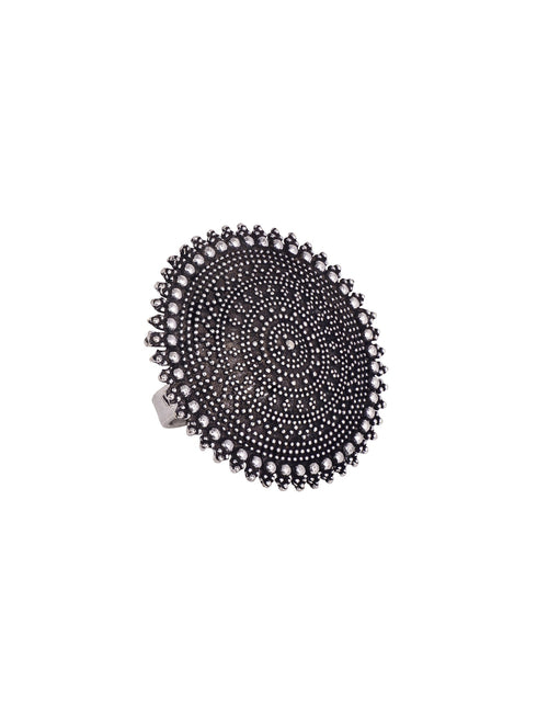 Silver Oxidised Toned Designer Finger Ring