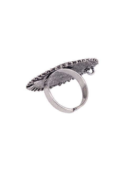 Silver Oxidised Toned Designer Finger Ring