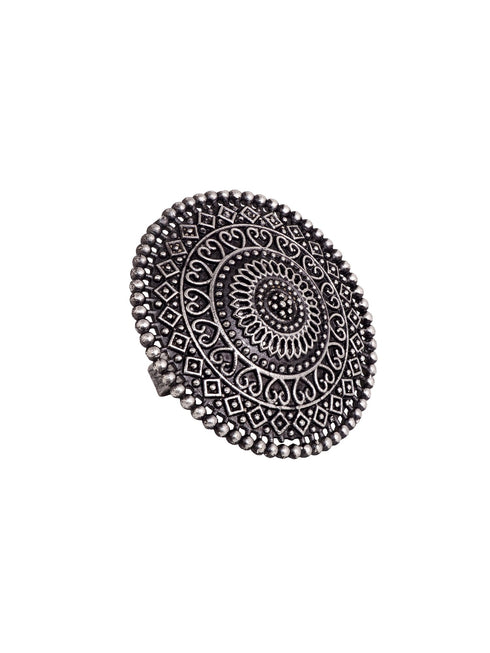 Silver Oxidised Plated Filigree Cocktail Finger Ring