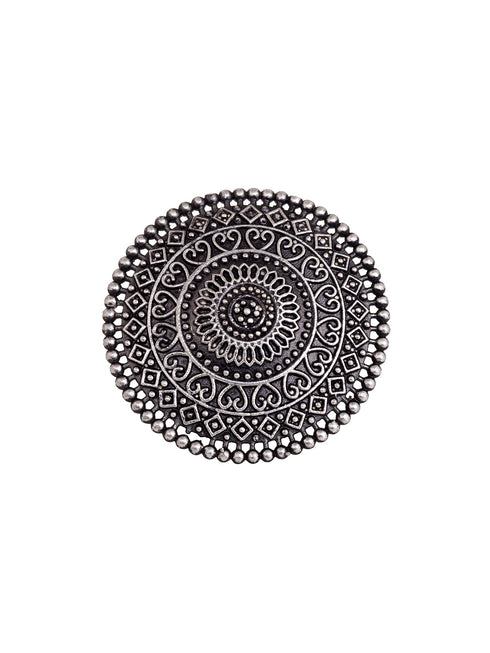 Silver Oxidised Plated Filigree Cocktail Finger Ring