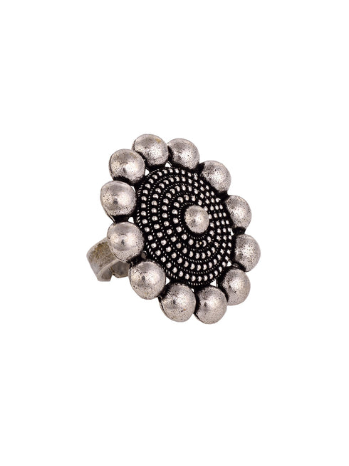 Oxidised Silver Toned Finger Ring